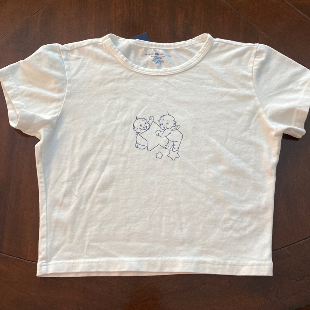 White Brandy Melville Cherub Baby Star Graphic Crop Top